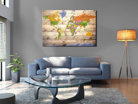 ⁨Painting on cork - Map on wood: Colorful journeys [Cork map] (size 60x40)⁩ at Wasserman.eu