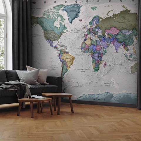 ⁨Fototapeta - Nauka geografii - mapa świata z podpisanymi państwami po angielsku (rozmiar 350x256, wykończenie Standard)⁩ w sklepie Wasserman.eu