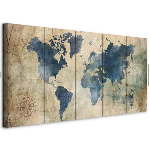 ⁨Obraz - Retro mapa (5-częściowy) wąski (rozmiar 200x80, wykończenie Akustyczny)⁩ w sklepie Wasserman.eu