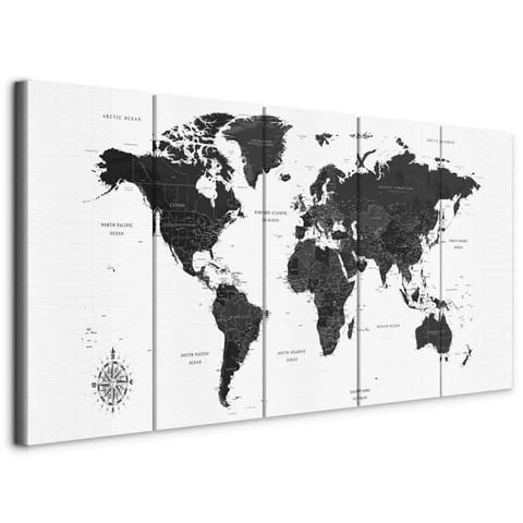 ⁨Image - Black and white map (5-piece) narrow (size 200x80)⁩ at Wasserman.eu