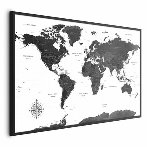 ⁨Plakat - Monochromatyczna mapa (rozmiar 60x40, wykończenie Rama czarna)⁩ w sklepie Wasserman.eu