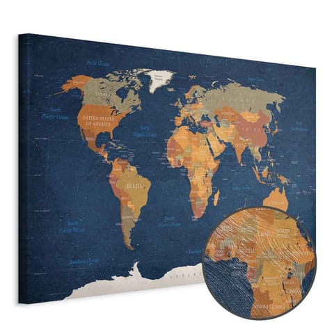 ⁨Obraz - Mapa świata: Atramentowe oceany (rozmiar 60x40, wykończenie Premium Print)⁩ w sklepie Wasserman.eu