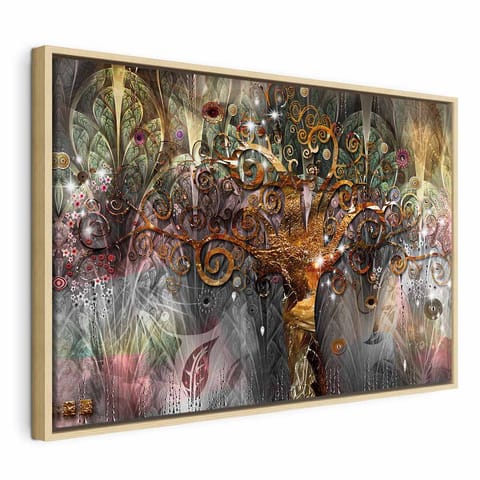 ⁨Obraz - Złote drzewo (rozmiar 60x40, wykończenie W ramie drewnianej naturalnej)⁩ w sklepie Wasserman.eu