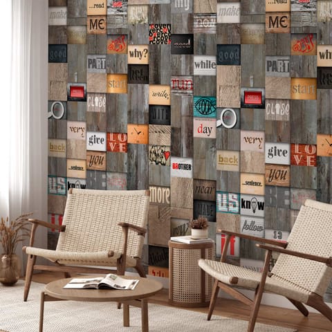 ⁨Tapeta - Drewniana inskrypcja (rozmiar 50x1000, wykończenie Standard)⁩ w sklepie Wasserman.eu