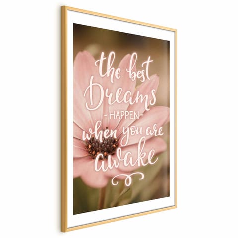 ⁨Plakat - The best dreams happen when you are awake (rozmiar 21x30, wykończenie Rama złota z marginesem)⁩ w sklepie Wasserman.eu