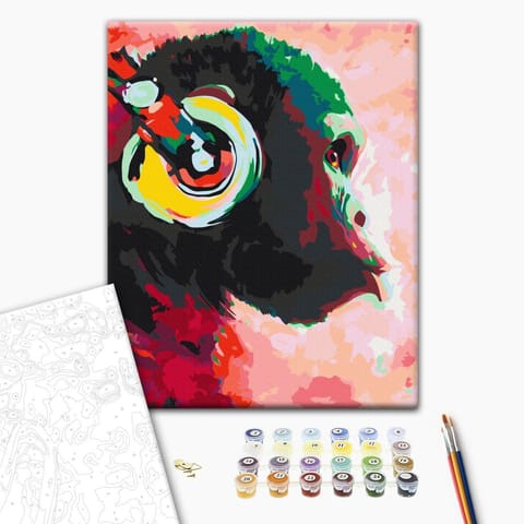 ⁨Obraz do samodzielnego malowania - Małpa w słuchawkach (rozmiar 40x50, wykończenie )⁩ w sklepie Wasserman.eu