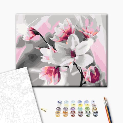 ⁨Obraz do samodzielnego malowania - Magnolia (szare tło) (rozmiar 50x40, wykończenie )⁩ w sklepie Wasserman.eu