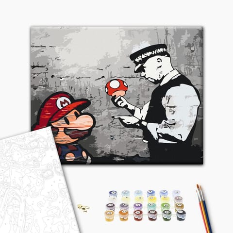 ⁨Obraz do samodzielnego malowania - Mario (Banksy) (rozmiar 50x40, wykończenie )⁩ w sklepie Wasserman.eu