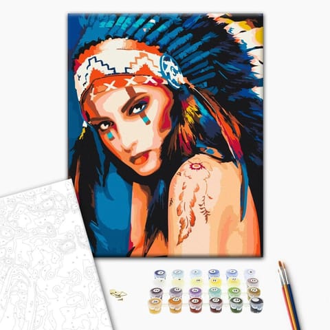 ⁨Obraz do samodzielnego malowania - Indianka (rozmiar 40x50, wykończenie )⁩ w sklepie Wasserman.eu
