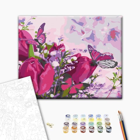 ⁨Obraz do samodzielnego malowania - Tulipany (łąka) (rozmiar 50x40, wykończenie )⁩ w sklepie Wasserman.eu