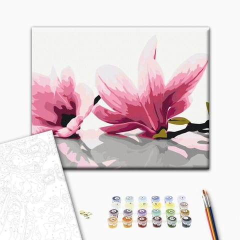 ⁨Obraz do samodzielnego malowania - Magnolia (białe tło) (rozmiar 50x40, wykończenie )⁩ w sklepie Wasserman.eu