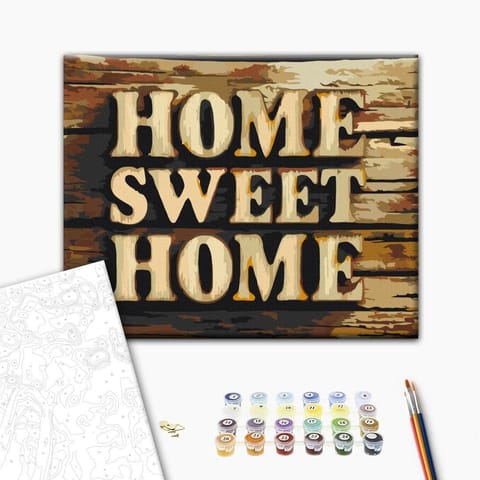 ⁨Obraz do samodzielnego malowania - Drewniane home (rozmiar 50x40, wykończenie )⁩ w sklepie Wasserman.eu