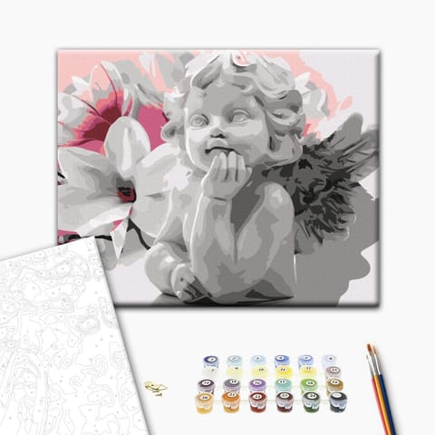 ⁨Obraz do samodzielnego malowania - Marzenia aniołka (rozmiar 50x40, wykończenie )⁩ w sklepie Wasserman.eu