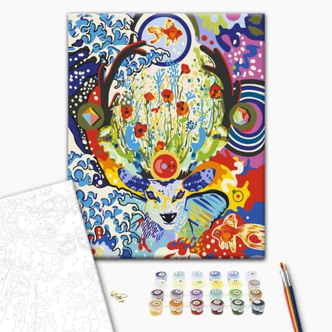 ⁨Obraz do samodzielnego malowania - Jeleń i kwiaty (rozmiar 40x50, wykończenie )⁩ w sklepie Wasserman.eu