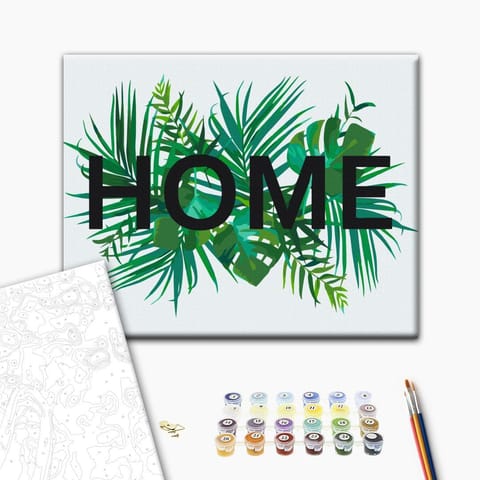 ⁨Obraz do samodzielnego malowania - Home na liściach (rozmiar 50x40, wykończenie )⁩ w sklepie Wasserman.eu