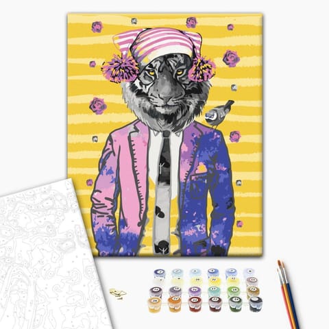 ⁨Obraz do samodzielnego malowania - Tygrys w czapce (rozmiar 40x50, wykończenie )⁩ w sklepie Wasserman.eu