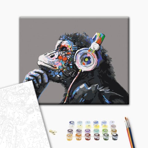 ⁨Obraz do samodzielnego malowania - Muzykalna małpa (rozmiar 50x40, wykończenie )⁩ w sklepie Wasserman.eu