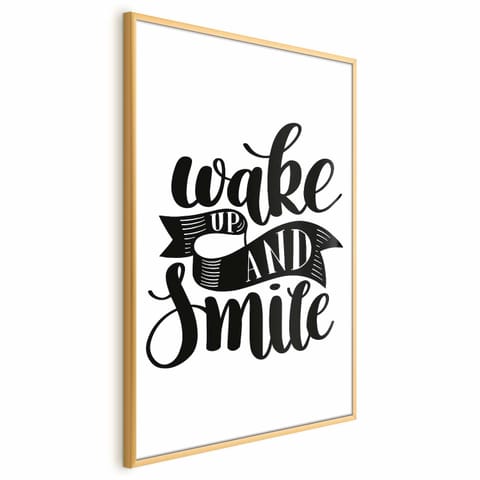 ⁨Plakat - Wake up and smile (rozmiar 40x60, wykończenie Rama złota)⁩ w sklepie Wasserman.eu