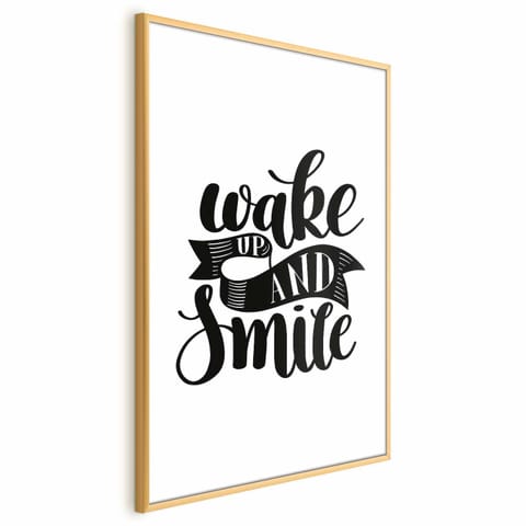 ⁨Plakat - Wake up and smile (rozmiar 60x90, wykończenie Rama złota z marginesem)⁩ w sklepie Wasserman.eu
