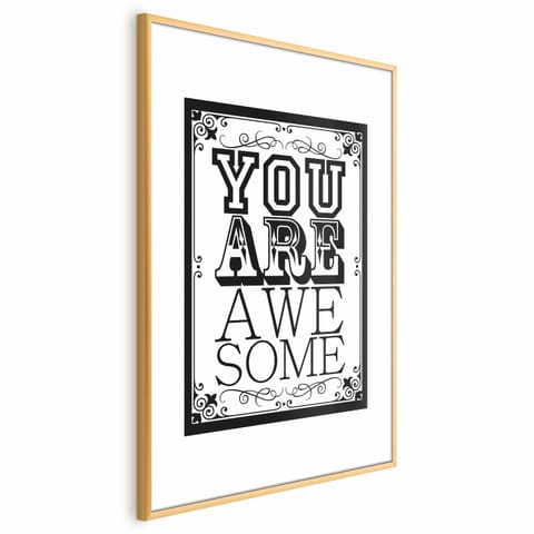 ⁨Plakat - You are awesome (rozmiar 29.7x42, wykończenie Rama złota z marginesem)⁩ w sklepie Wasserman.eu