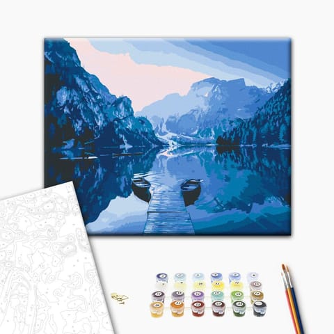 ⁨Obraz do samodzielnego malowania - Łodzie na jeziorze (rozmiar 50x40, wykończenie )⁩ w sklepie Wasserman.eu