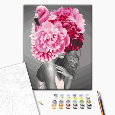 ⁨Obraz do samodzielnego malowania - Flamingo Girl (rozmiar 40x50, wykończenie )⁩ w sklepie Wasserman.eu