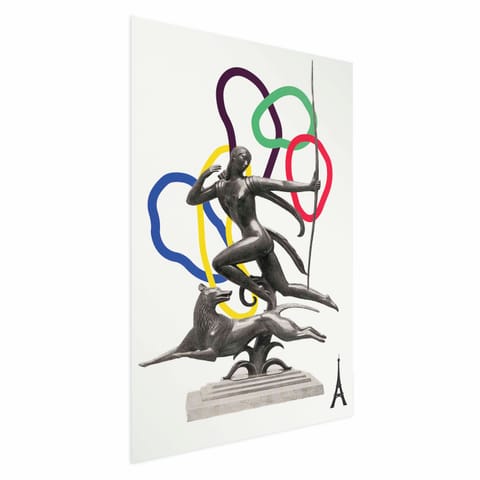 ⁨Plakat - Grafika kolaż - kobieta strzelająca z łuku (rozmiar 60x90, wykończenie Bez ramy z marginesem)⁩ w sklepie Wasserman.eu