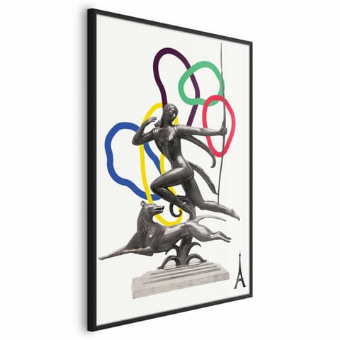 ⁨Plakat - Grafika kolaż - kobieta strzelająca z łuku (rozmiar 40x60, wykończenie Rama czarna)⁩ w sklepie Wasserman.eu