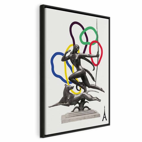 ⁨Obraz - Kobieta z psem - ilustracja (rozmiar 80x120, wykończenie W ramie drewnianej czarnej)⁩ w sklepie Wasserman.eu