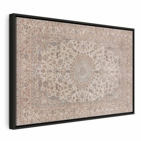 ⁨Obraz - Piaskowy dywan - przetarty perski dywan z bogatymi motywami zdobniczymi (rozmiar 60x40, wykończenie W ramie drewnianej czarnej)⁩ w sklepie Wasserman.eu
