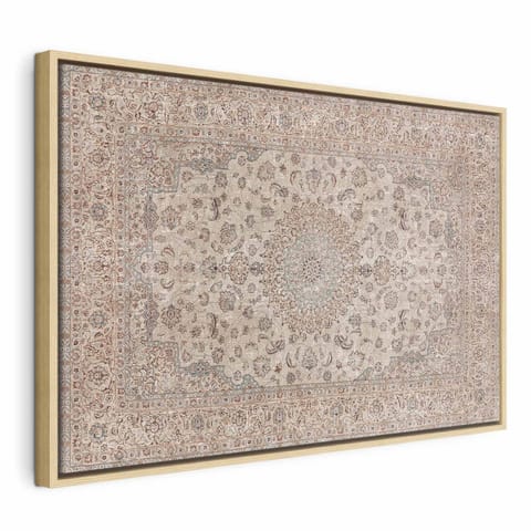 ⁨Obraz - Piaskowy dywan - przetarty perski dywan z bogatymi motywami zdobniczymi (rozmiar 90x60, wykończenie W ramie drewnianej naturalnej)⁩ w sklepie Wasserman.eu