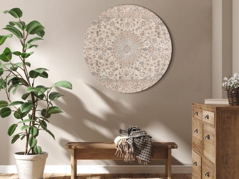 ⁨Obraz okrągły - Piaskowy dywan - przetarty perski dywan z bogatymi motywami zdobniczymi (rozmiar 80x80, wykończenie )⁩ w sklepie Wasserman.eu