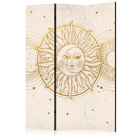 ⁨Parawan - Złote Słońce i Księżyc - artystyczna ilustracja w stylu retro (rozmiar 135x172, wykończenie Akustyczny)⁩ w sklepie Wasserman.eu