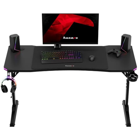 ⁨Biurko gamingowe dla graczy LED RGB HERO 3.6 regulacja wysokości 140x60cm - czarny⁩ w sklepie Wasserman.eu