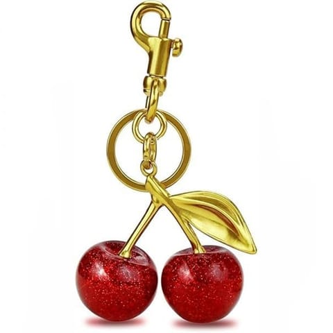 ⁨Brelok do kluczy czerwone WISIENKI złoty 12cm BRL383⁩ w sklepie Wasserman.eu