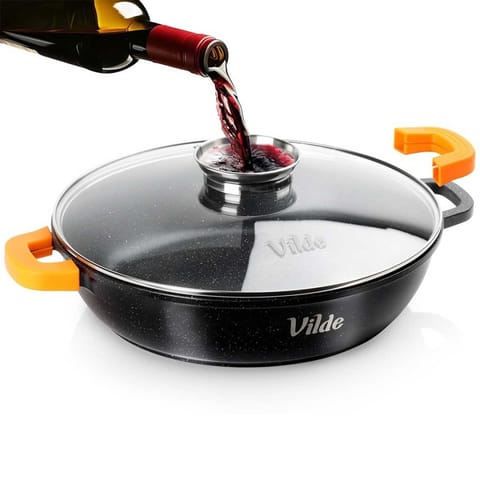 ⁨GARNEK GRANITOWY PŁASKI PATELNIA 4,7L 32cm Z POKRYWĄ Z AROMATYZEREM TERRUNA 199109⁩ w sklepie Wasserman.eu