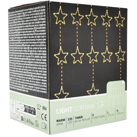 ⁨LAMPKI CHOINKOWE KURTYNA ŚWIETLNA 120x120 CM 235LED CIEPŁY BIAŁY GWIAZDKI⁩ w sklepie Wasserman.eu