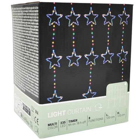 ⁨LAMPKI CHOINKOWE KURTYNA ŚWIETLNA 120x120 CM 235LED MULTIKOLOR GWIAZDKI⁩ w sklepie Wasserman.eu