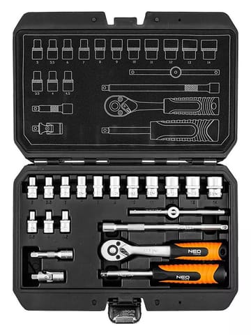 ⁨Zestaw kluczy nasadowych10-230, 20 szt, rozmiar 1/4, walizka, NEO TOOLS⁩ w sklepie Wasserman.eu