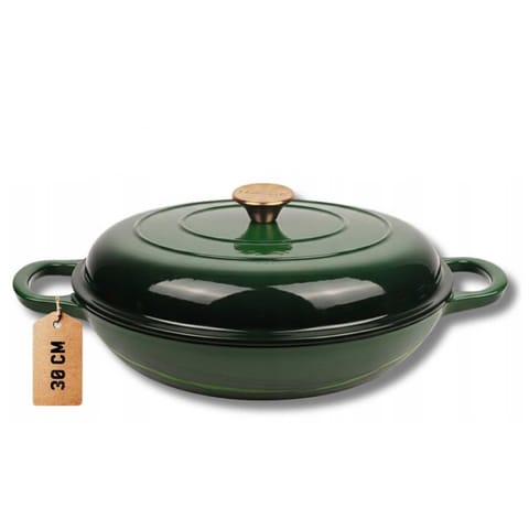 ⁨EMALIOWANY GARNEK ŻELIWNY PŁASKI 30cm 3L HAGE ZIELONY⁩ w sklepie Wasserman.eu