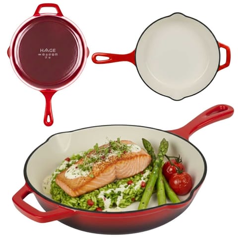 ⁨EMALIOWANA PATELNIA ŻELIWNA 26cm HAGE CZERWONA⁩ w sklepie Wasserman.eu