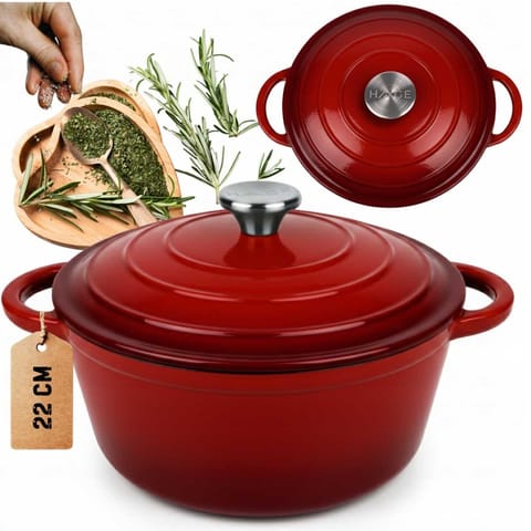 ⁨EMALIOWANY GARNEK ŻELIWNY 26cm 5L HAGE CZERWONY⁩ w sklepie Wasserman.eu