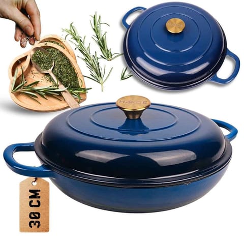 ⁨EMALIOWANY GARNEK ŻELIWNY PŁASKI 30cm 3L HAGE NIEBIESKI⁩ w sklepie Wasserman.eu