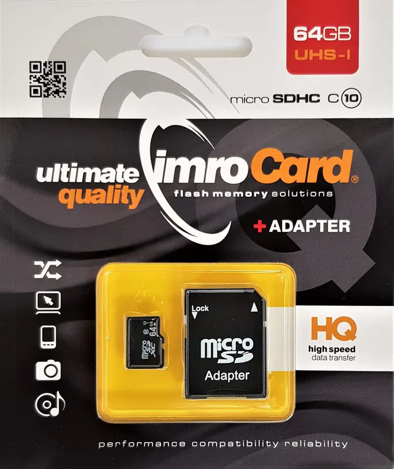 ⁨Zestaw kart pamięci IMRO 10/64G UHS-I ADP (64GB; Class 10, Class U1; + adapter)⁩ w sklepie Wasserman.eu