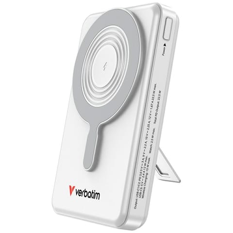 ⁨Powerbank Verbatim Charge n Go 10000mAh  z podstawką Magnetic Wireless wyświetlacz TFT 2xkabel USB-C srebrny 32273⁩ w sklepie Wasserman.eu