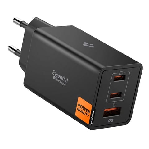 ⁨Spigen Essential EE673EU GaN Pro - Ładowarka sieciowa 2x USB-C + USB-A 67W (Black)⁩ w sklepie Wasserman.eu