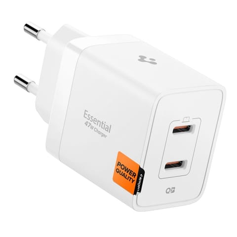 ⁨Spigen Essential EE472EU GaN Pro - Ładowarka sieciowa 2x USB-C 47W (White)⁩ w sklepie Wasserman.eu