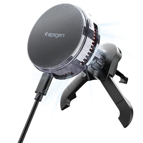 ⁨Spigen Essential EV25MFAQ - Magnetyczny uchwyt samochodowy na kratkę nawiewu z ładowaniem bezprzewodowym 25W MagSafe Qi2.2 (Black)⁩ w sklepie Wasserman.eu