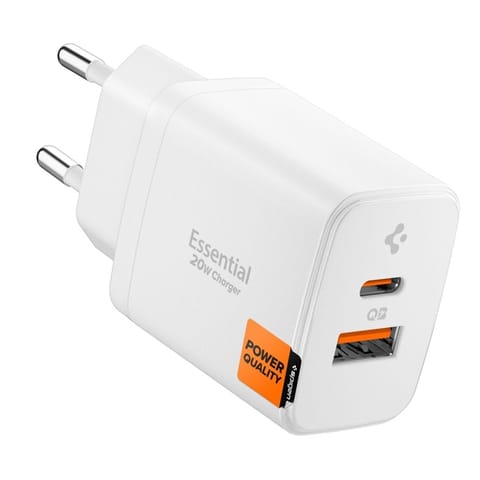 ⁨Spigen Essential EE202EU GaN Pro - Ładowarka sieciowa USB-C + USB-A 20W (White)⁩ w sklepie Wasserman.eu