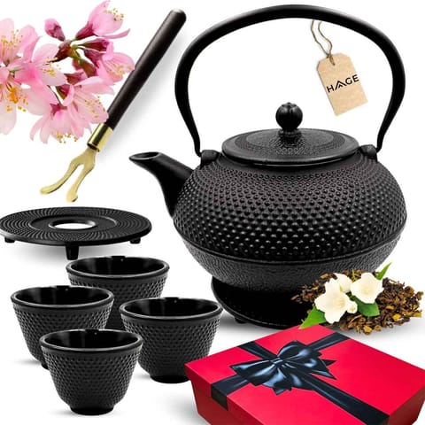 ⁨ZAPARZACZ ŻELIWNY DZBANEK CZARNY 1,4L Z FILTREM i FILIŻANKAMI PREZENT⁩ w sklepie Wasserman.eu